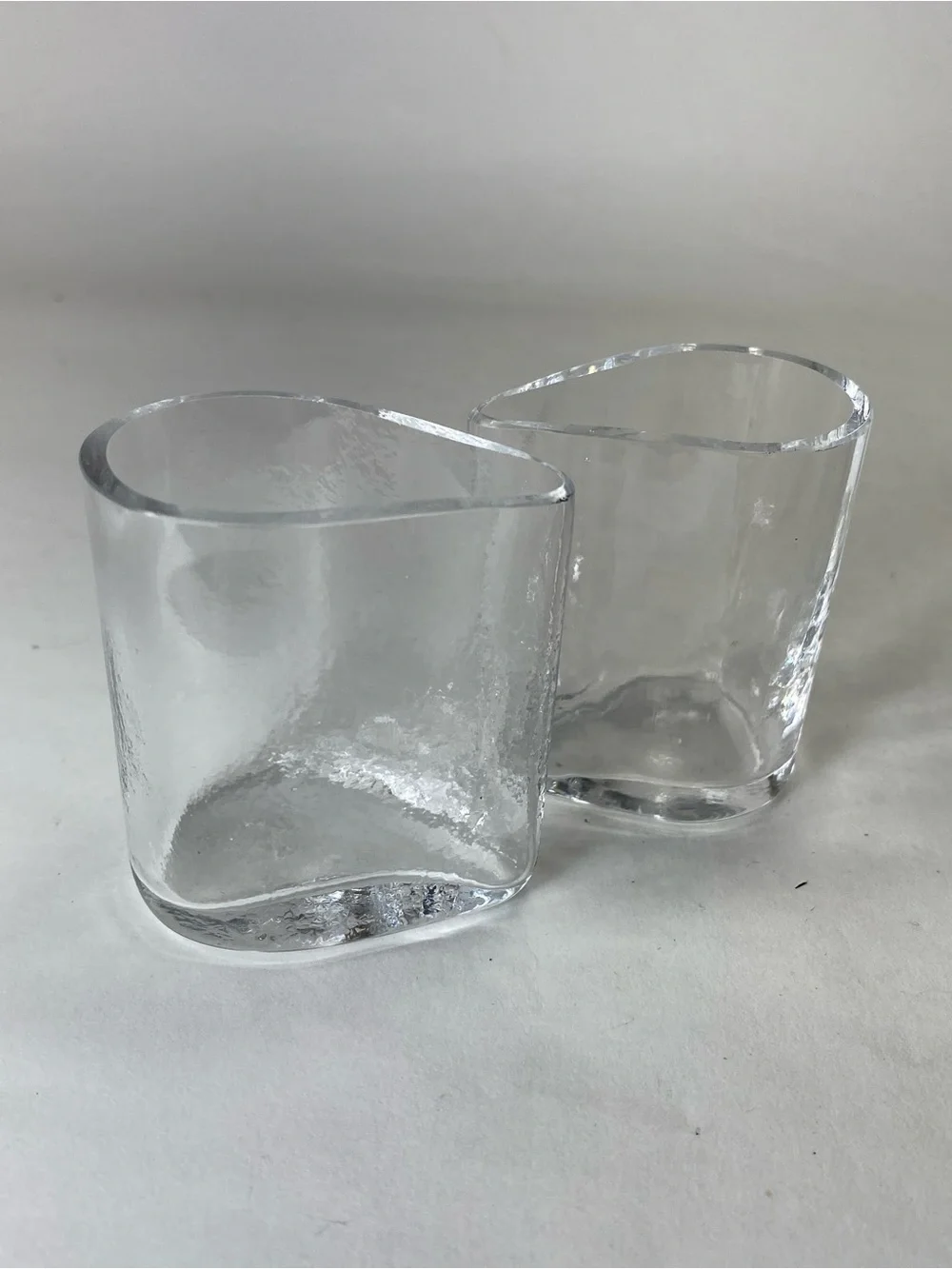2 Clean Beveled Minimal Small Sauce Condiment Pourers or Shot Glasses ?